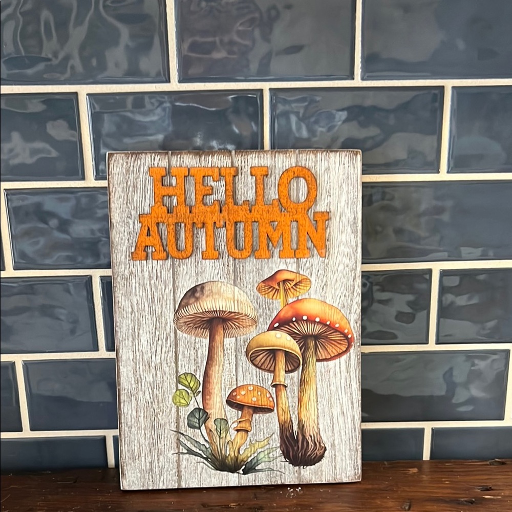 Hello Autumn Wall Decor with Mushrooms - Multicolor